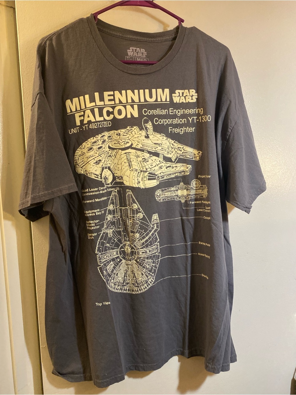 Star Wars Millennium Falcon Blueprint Tee - Gray with Cream Print